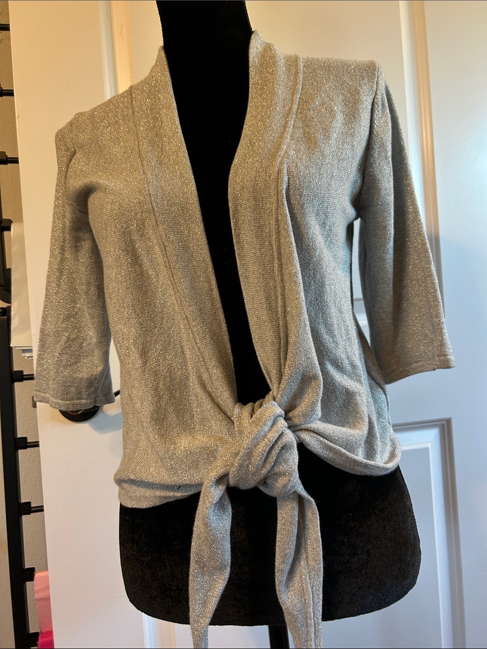 Tommy Hilfiger Metallic Silver Tie-Front Cardigan